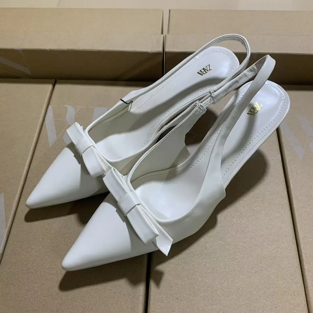 Breakj Breakj Moonlight! Temperamental Bow White Back Empty Sandals Women Spring 2025 Korean Version Of Daily Commute Fine Heel Single Shoe Tips