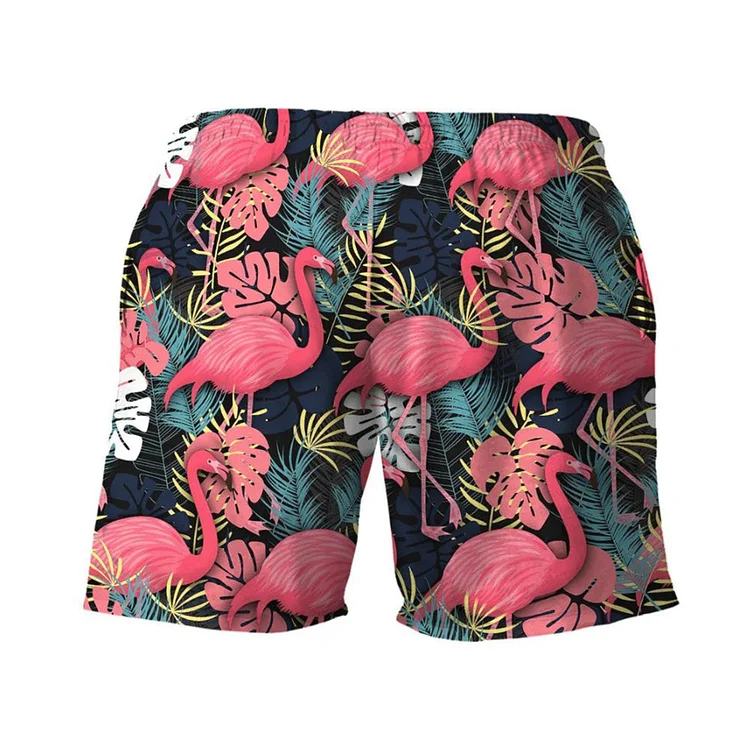 Pink Flamingo Hawaii Men's Beach Shorts-Annaletters