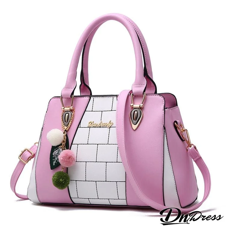 Women Fashion Color Blocking Plush And Letter Decoration Shoulder Bag