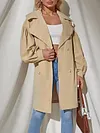 Stylish Lapel Collar Buttoned Puff Sleeves Solid Color Simple Outerwear