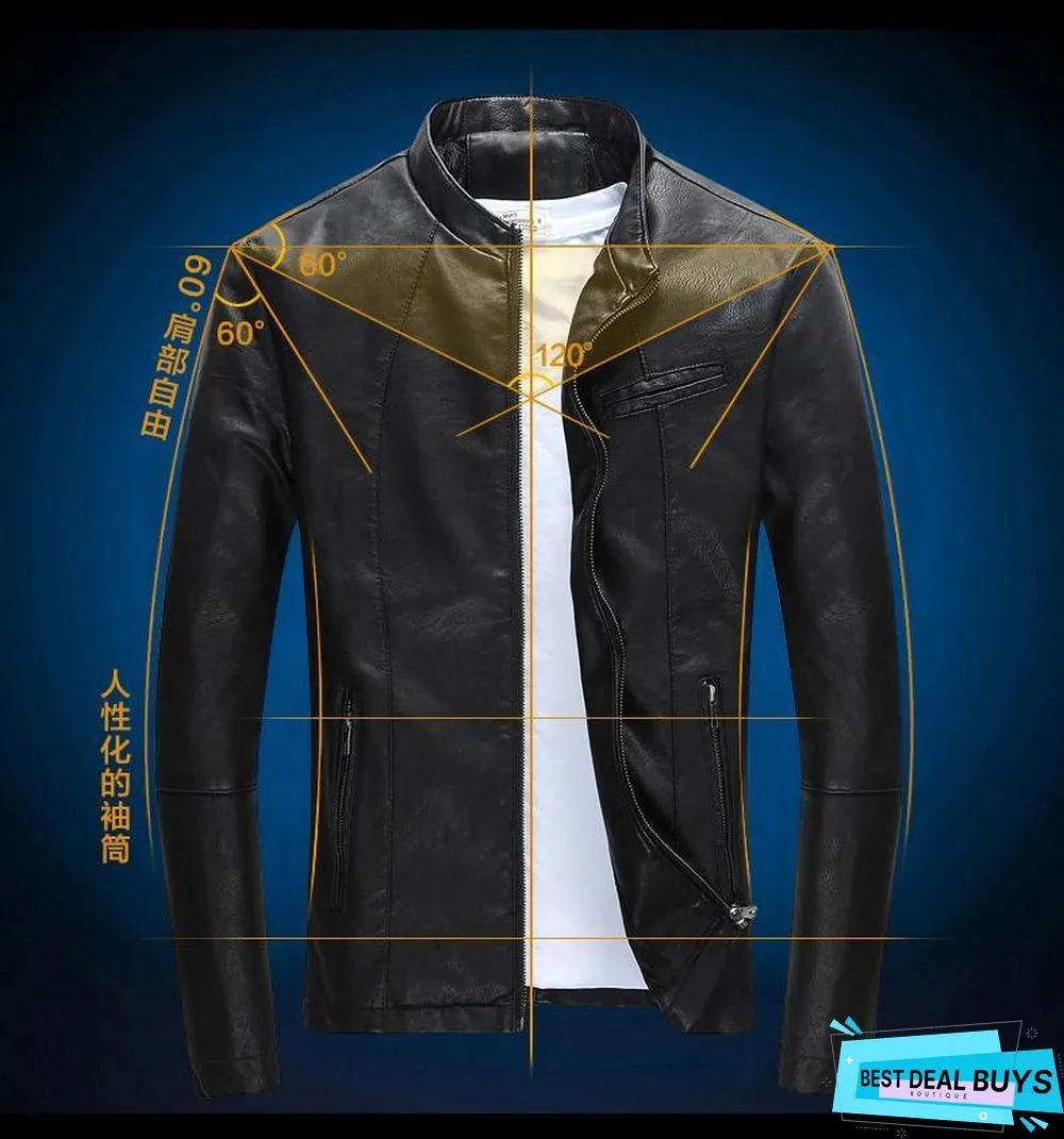 Men's Casual Zipper Pu Leather Jacket Motorcycle Leather Jacket Men Leisure Clothing Men's Slim Leather Jacket