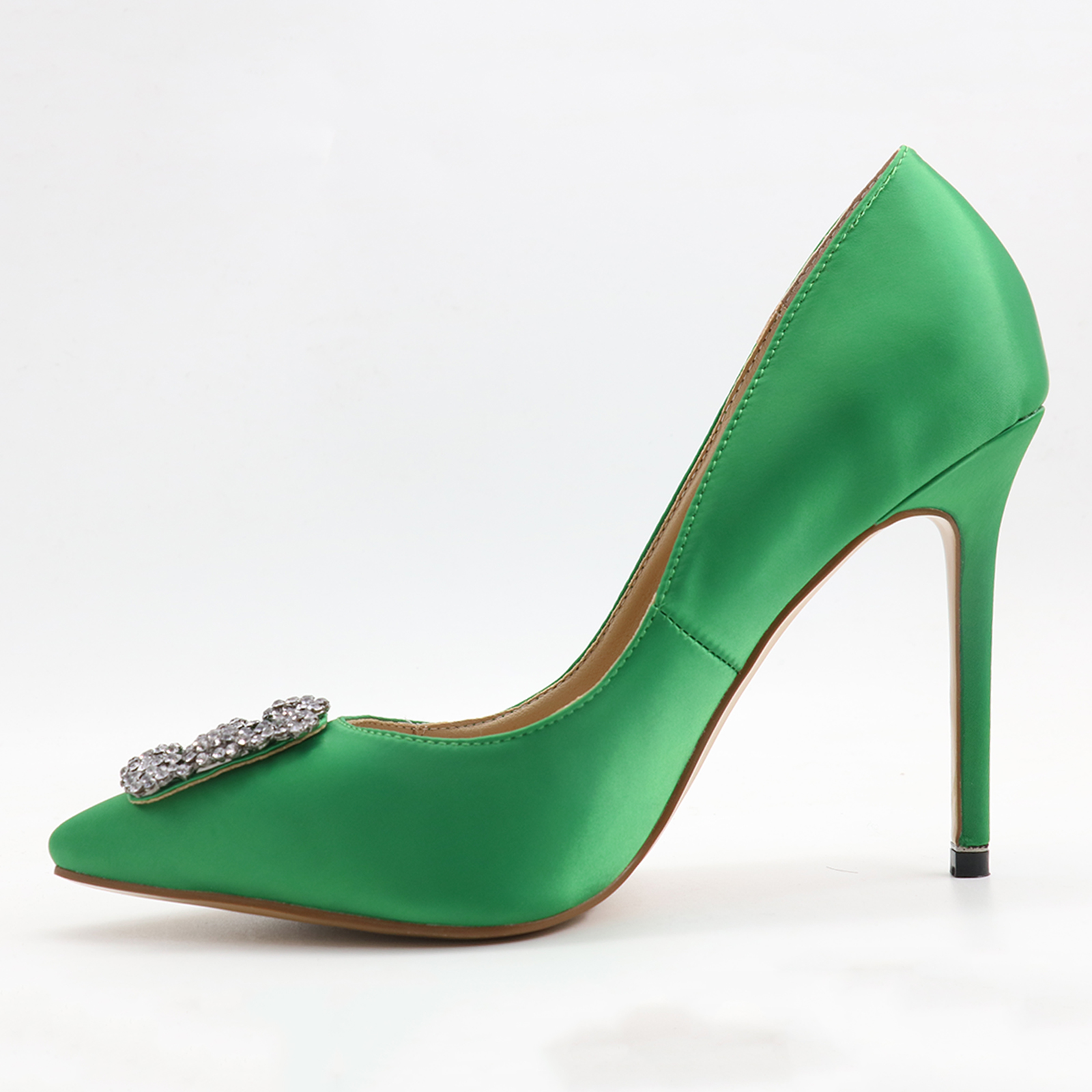 3.94" Women's Slik Shoes Diamond Party Wedding Green Pumps-vocosishoes