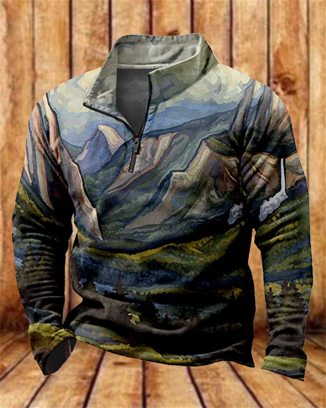 Suitmens Men's Yellowstone Landscape Art Illustration Zipper Hooded 00402