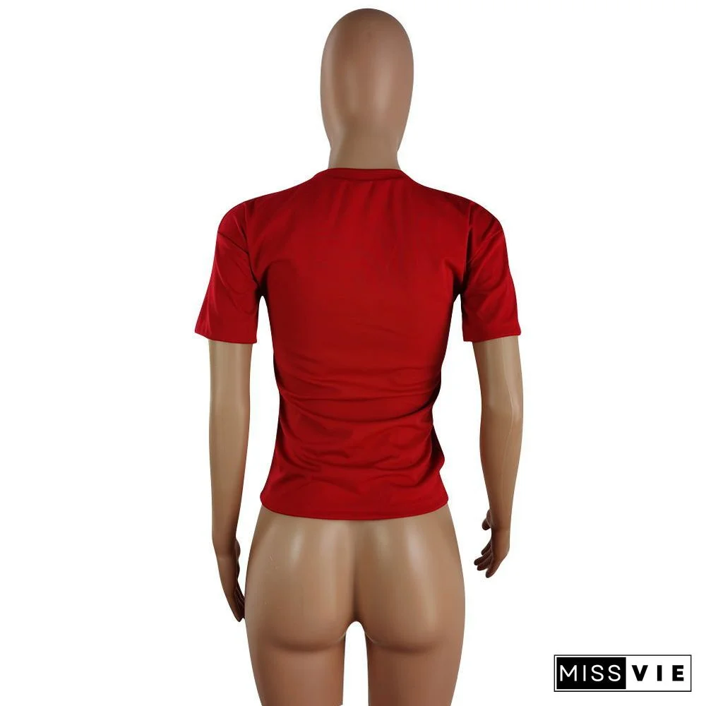 Hot Drilling Short Sleeve O Neck Casual T Shirt