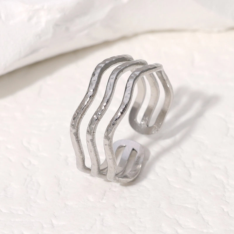 304 Stainless Steel 18K Gold Plated IG Style Minimalist Classic Style Waves Lines Open Rings