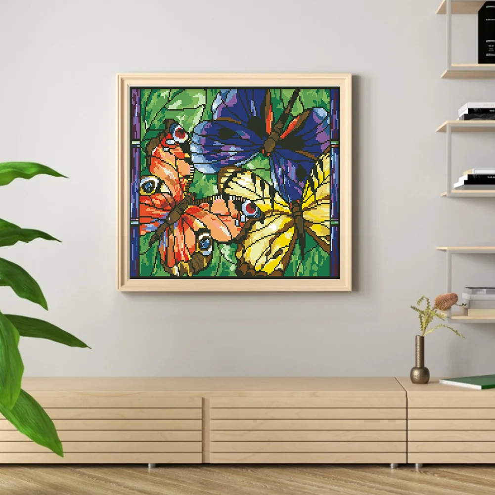 9CT Full Stamped Cross Stitch Bead Embroidery- Butterfly(Canvas|46*40CM)