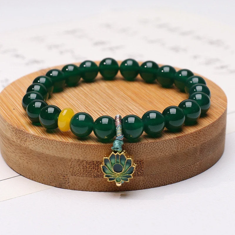 Natural Agate Lotus Support Charm Bracelet