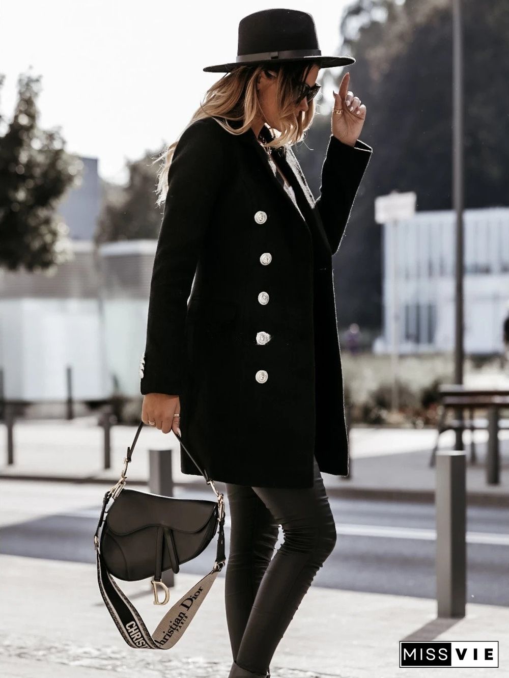 Lapel Slim Plain Long Coat