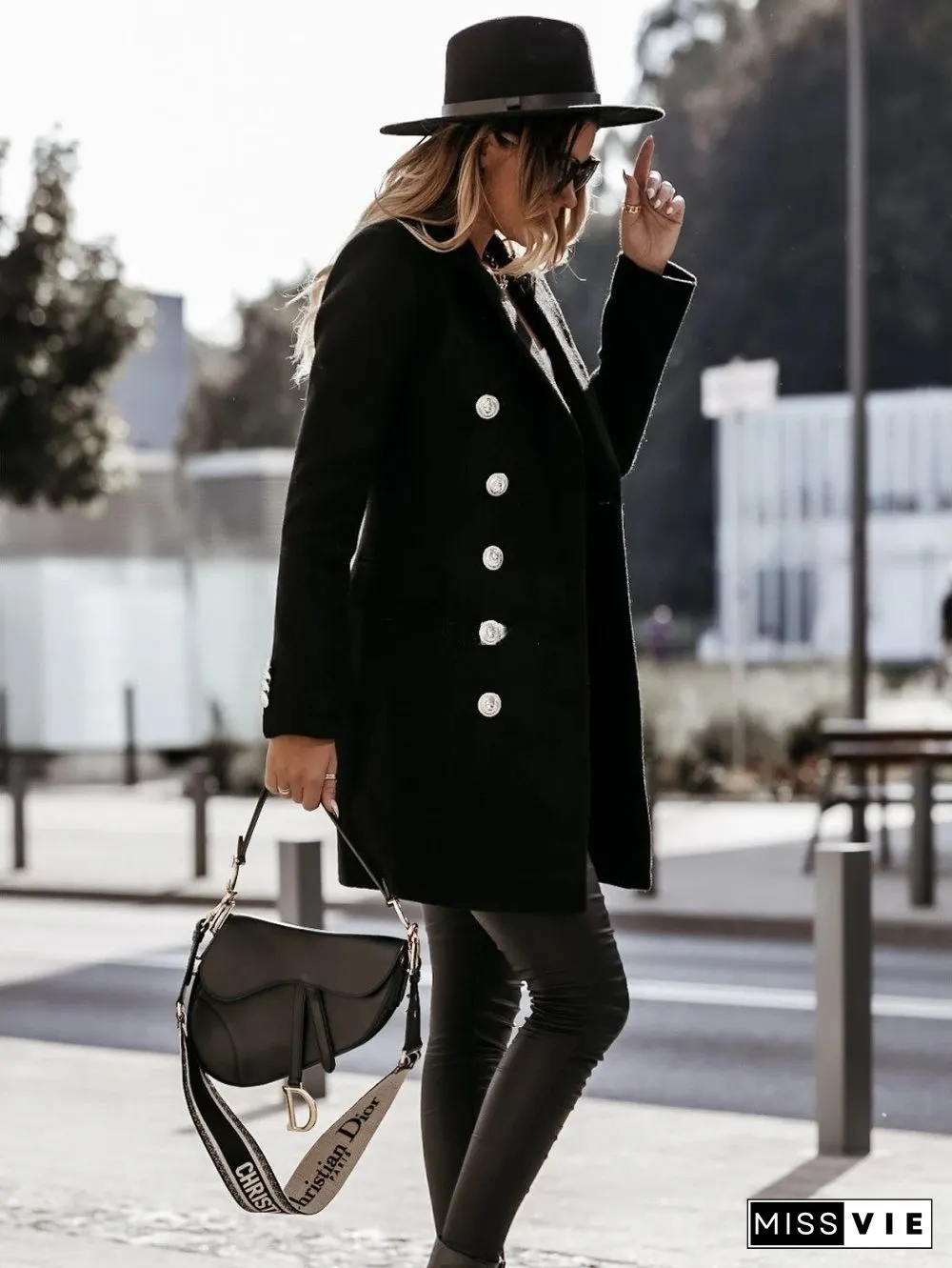 Lapel Slim Plain Long Coat