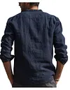 Men's Shirt Linen Shirt Maroon Shirt Solid Color V Neck White Black Gray Wine Army Green Long Sleeve Daily Vacation Tee by Inlyline