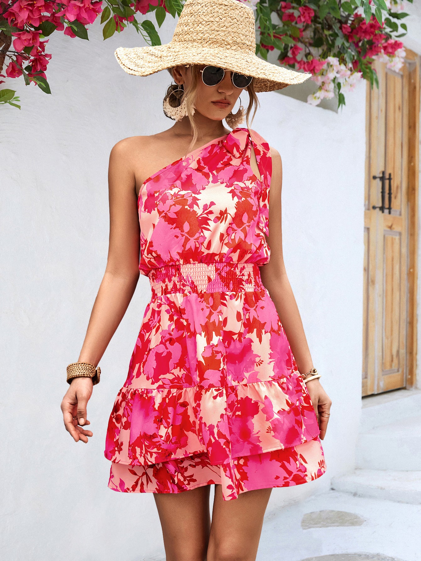 Summer Women Clothing One Shoulder Floral Dress