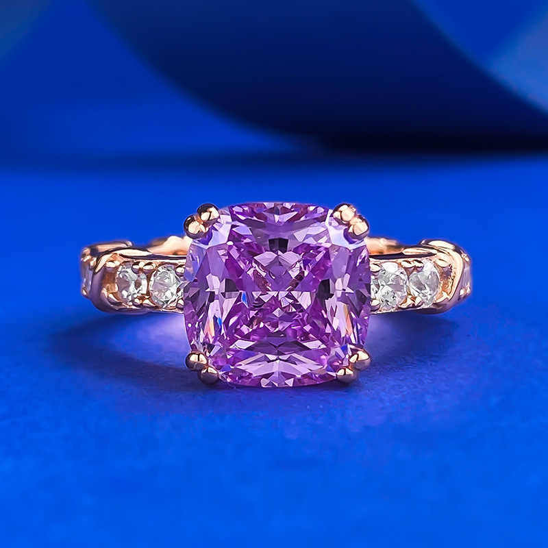 MIKAMU Lavender Purple Diamond Floral Ring