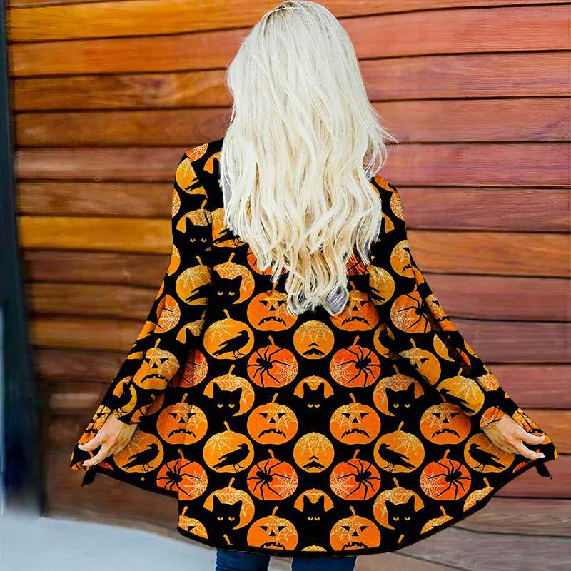 Oversized Pumpkins Patterns Women's Halloween Cardigans