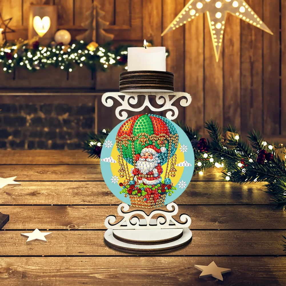 5D DIY Wooden Special Shaped Christmas Santa Claus Diamond Handmade Candle Holder