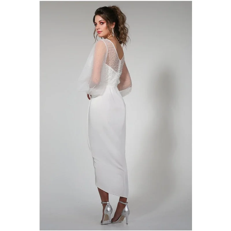 Wedding Guest  Summer Dress  Women Sexy Evening Dress With Pearl Fashion Female Elegant Y2K Lantern Sleeve High Waist Corset Slit Dress Prom Gown