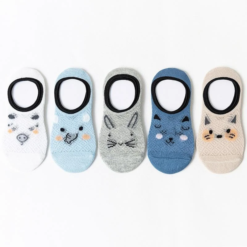 5 Pairs/lot 0 to 4 Years Summer Thin Mesh Socks Children's Cotton Socks Breathable No-Show Non-Slip Boat Socks For Girls Boys