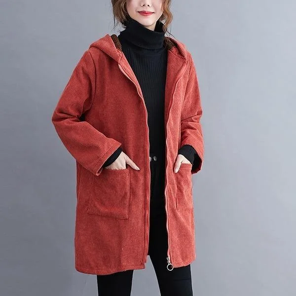 plus size hooded corduroy vintage casual loose autumn winter jacket clothes women Coat