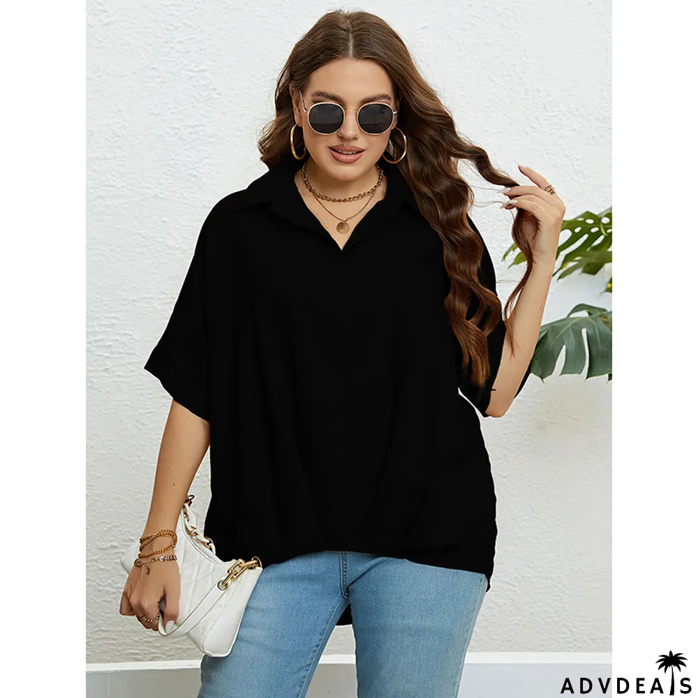 Women's Summer V Neck Slim Fit Half Sleeves Plus Size Top