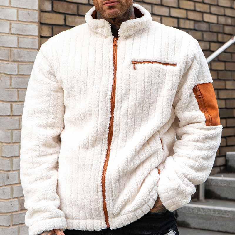 Men's Colorblock Stand Collar Loose Fleece Zipper Jacket 44387612Z