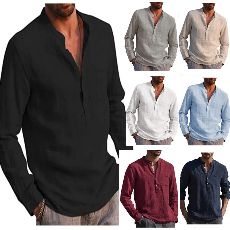 Jersey Linen Fitted Long Sleeve Henley T-Shirt main image 0
