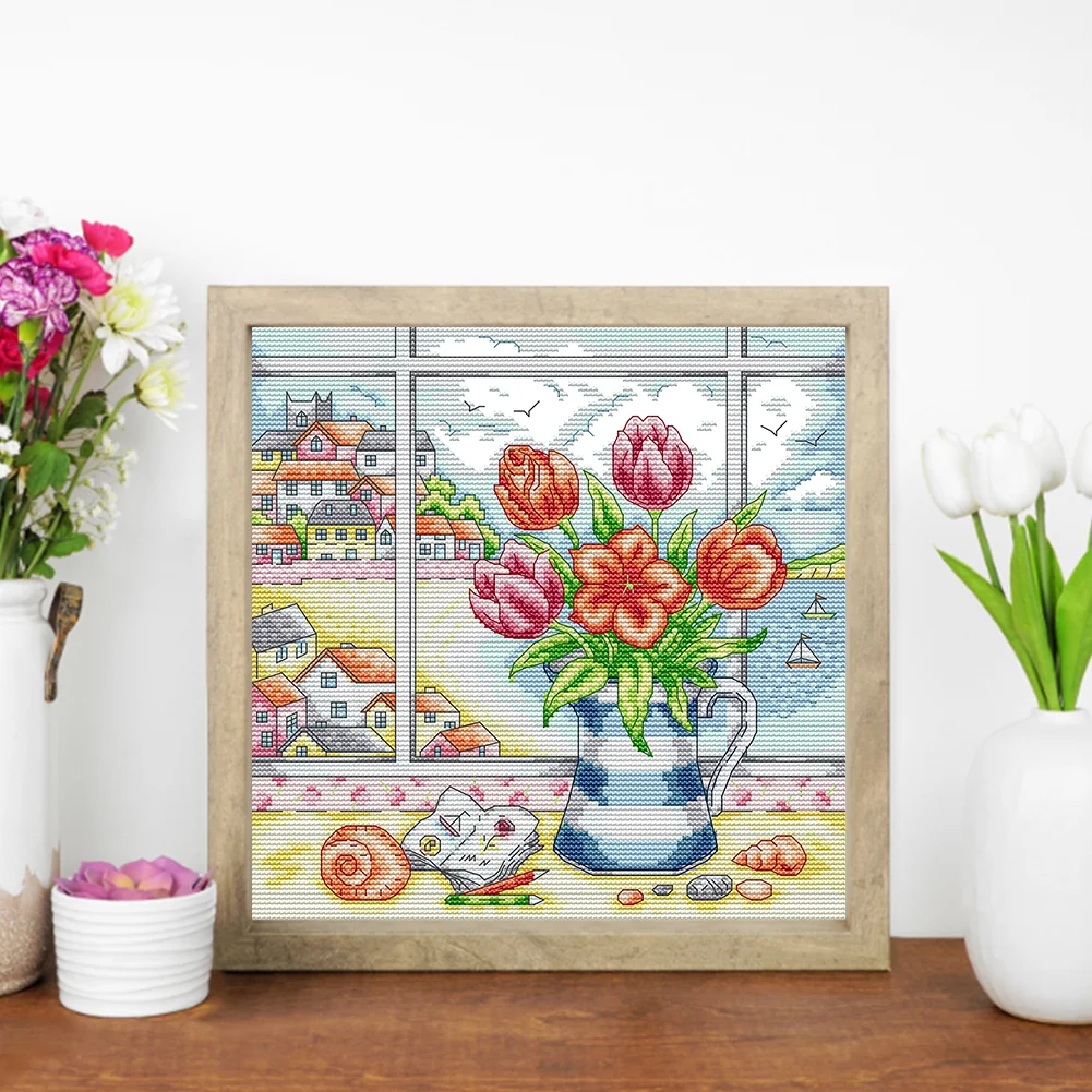 14CT Partial Printed Cross Stitch - Vase(29*29cm)