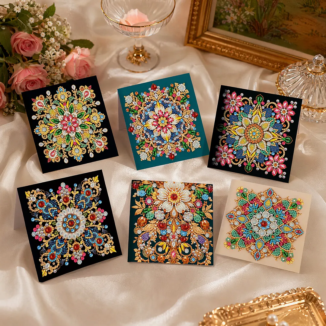 6pcs Mandala DIY Diamond Painting Greeting Card Kits with Envelopes Diamond Art Greeting Cards Diamond Art Cards Kits for Adults DIY Crafts Family Friend Gifts