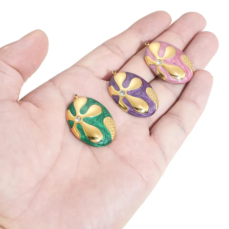 5 PCS/Package 31*24mm Hole 1~1.9mm 304 Stainless Steel Zircon Oval Pendant