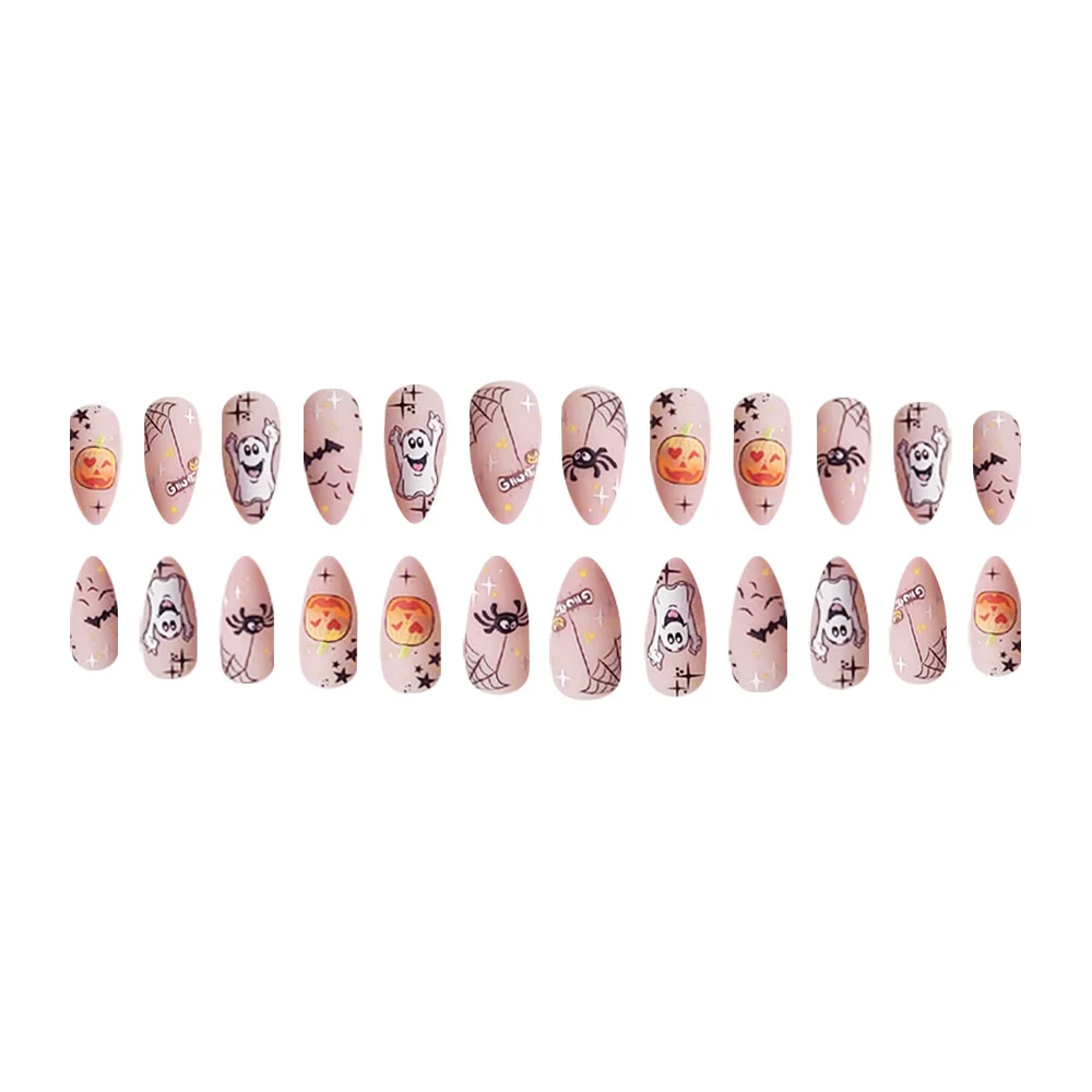 Churchf Churchf Almond Nail Happy Pumpkin Ghost Spider Halloween Element Fake Nail Finished Wear A Holiday Beauty
