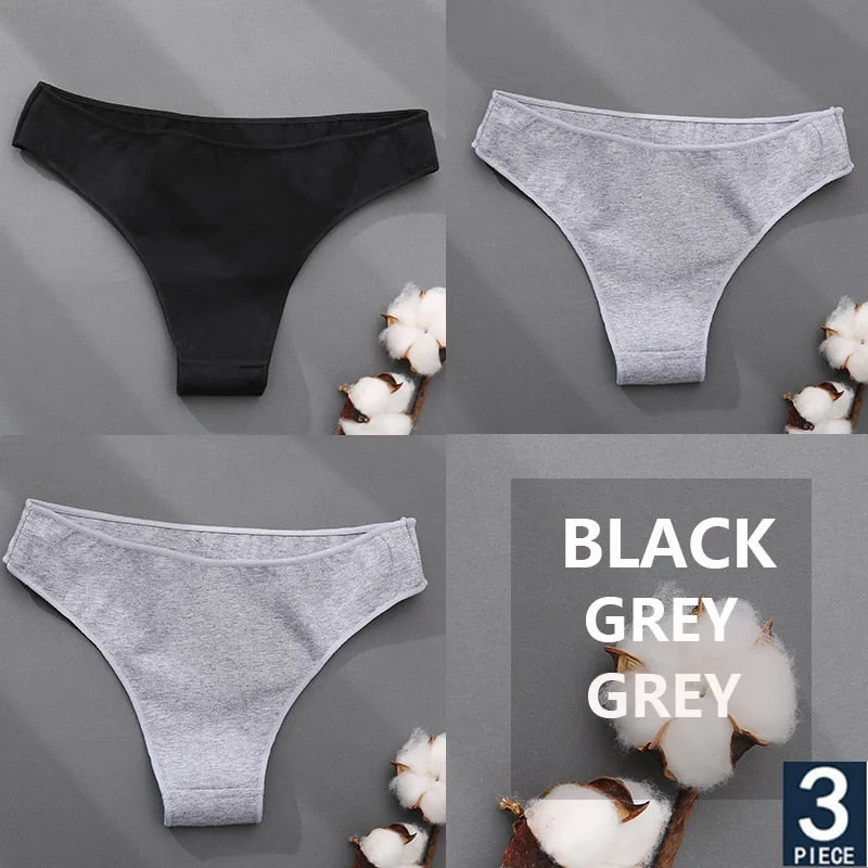 FINETOO 3PCS/Set Cotton Thong Women's Underwear M-XXL Woman Bikini Underpants Femme 7 Colors Breathable Girls Lingerie Panties