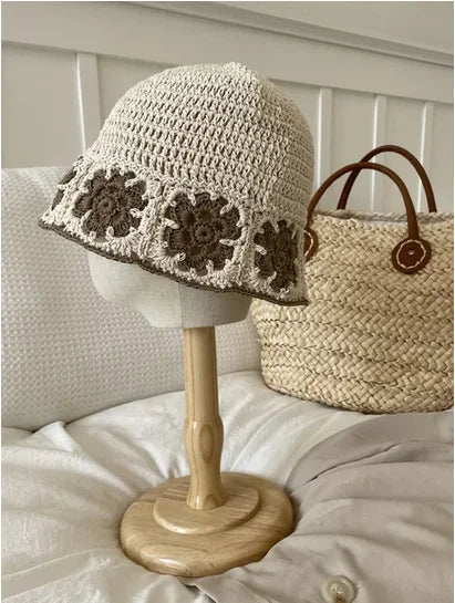 Llyge Knitted Floral Bucket Hats For Women Spring Summer Sun Hat Female Crochet Fishermen Cap Outdoor Travel Basin Caps Panama Gorros llyge