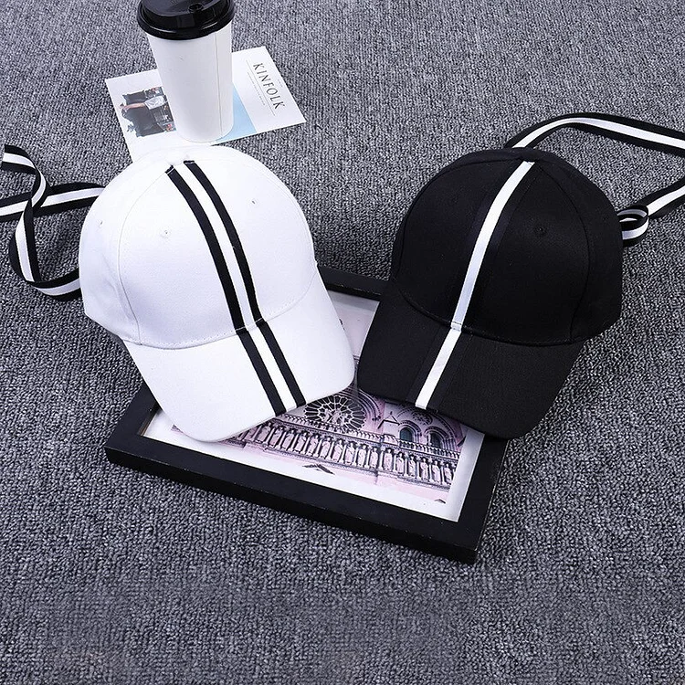 Korean Version Of TheBlack And White Striped Long Belt Baseball Cap Spring And Summer Men Women Couple Outdoor Visor Cap