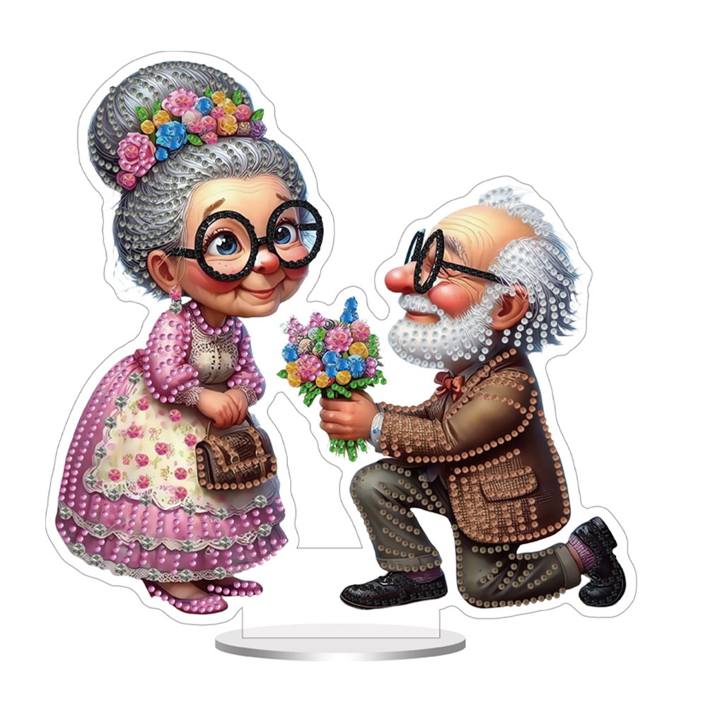 Acrylic Special Shape Old Couple Diamond Painting Desktop Ornaments for Home
