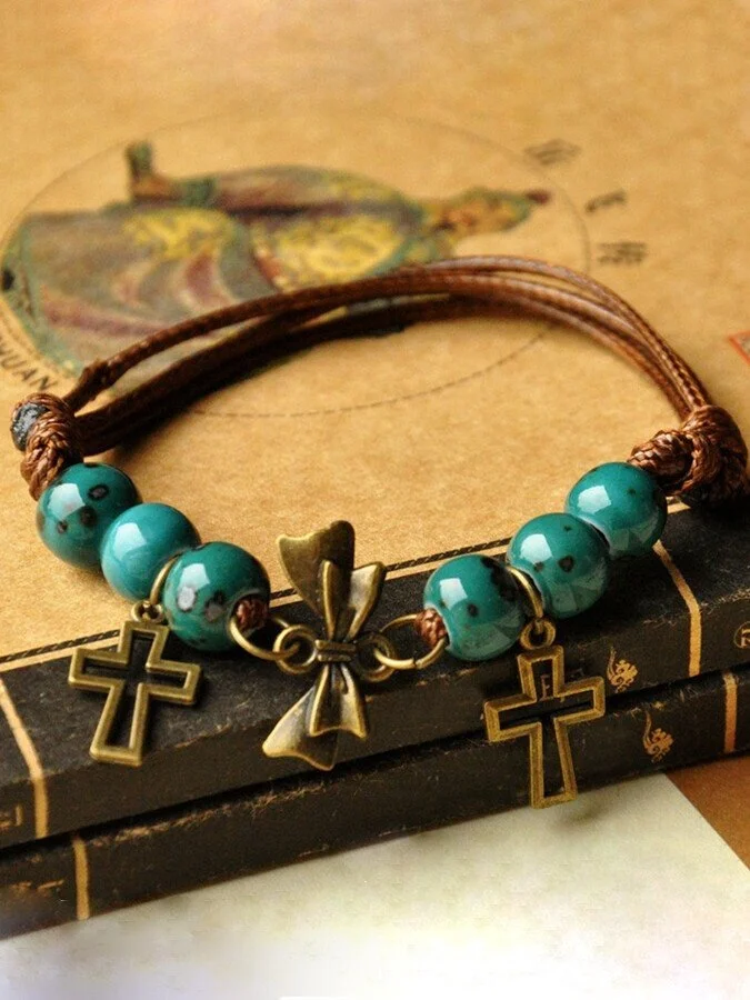 Women's Retro Ethnic Cross Ceramics Bracelet