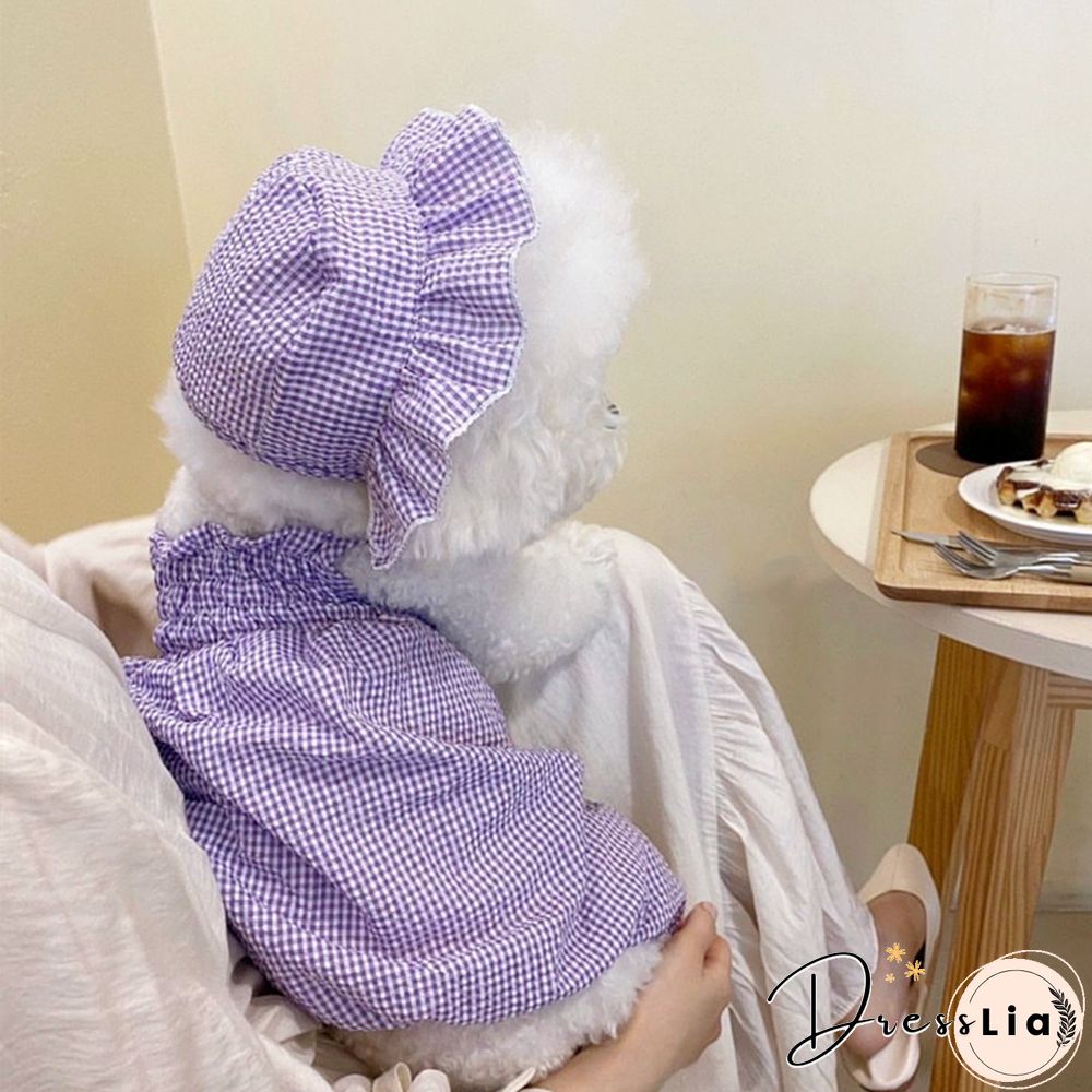 Teddy Plaid Camisole Dog Summer Thin Home Clothes Pet Pomeranian Breathable Clothes Puppy Onesie With Hat Pet Products