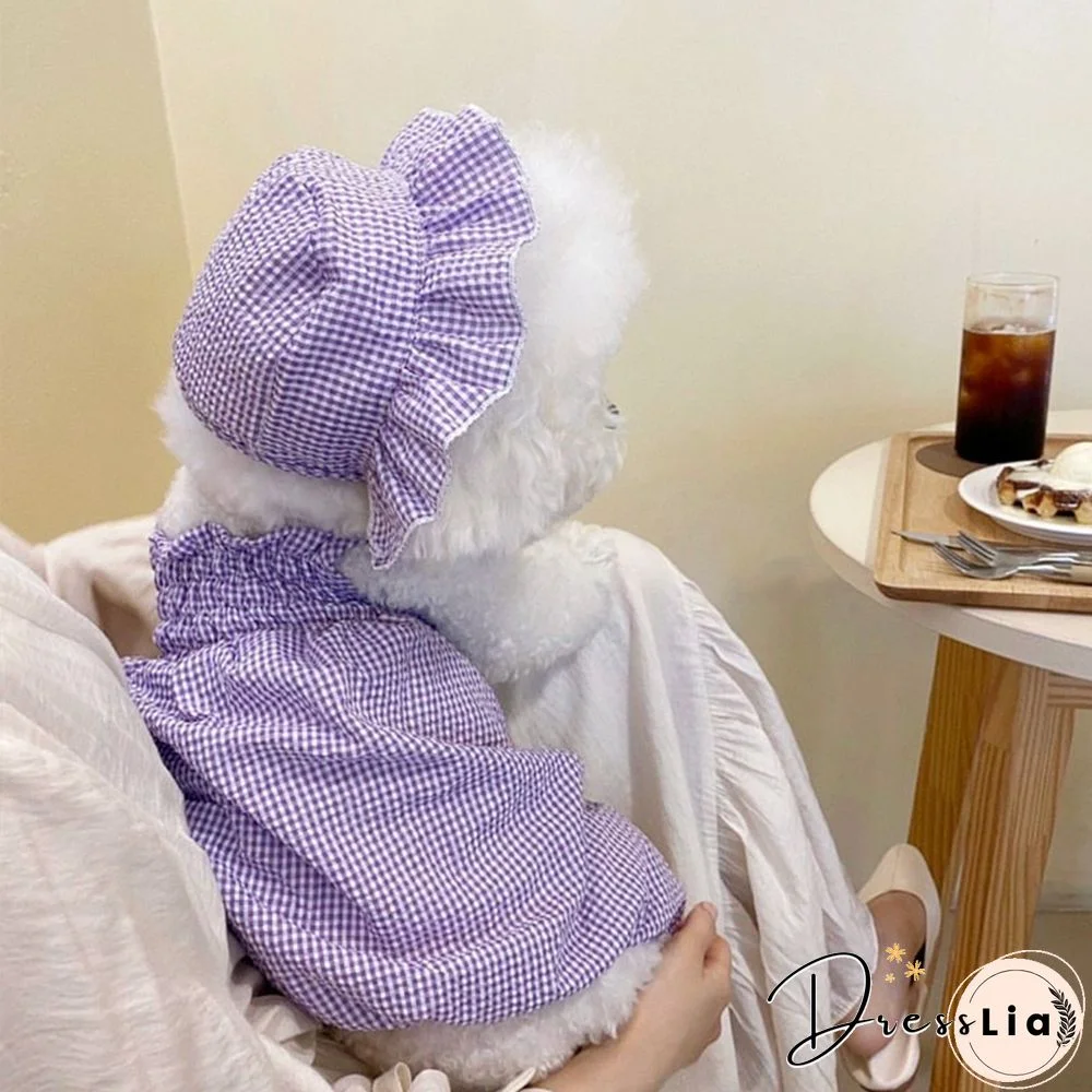 Teddy Plaid Camisole Dog Summer Thin Home Clothes Pet Pomeranian Breathable Clothes Puppy Onesie With Hat Pet Products