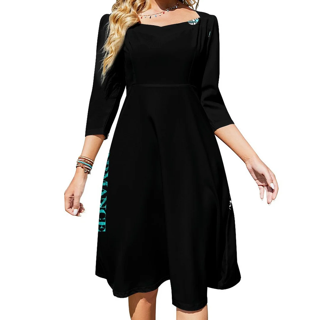 Leggings Max Performance Vc Dress Sweetheart Tie Back Flared 3/4 Sleeve Midi Dresses