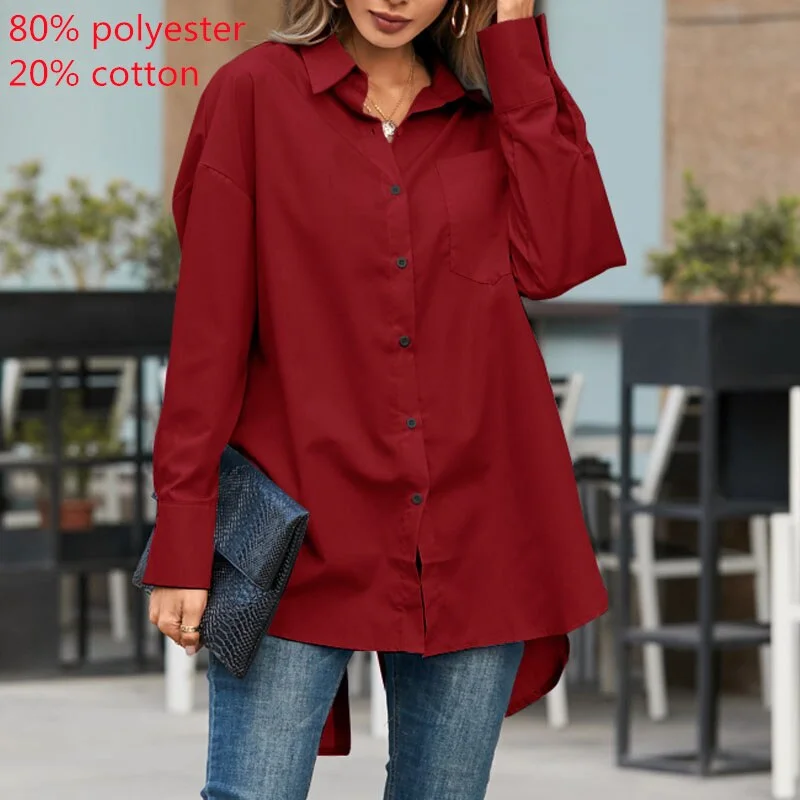 Celmia 2022 Women White Shirts Fashion Asymmetrical Tunic Tops Summer Lapel Solid Long Sleeve Button Casual Party Elegant Blusas