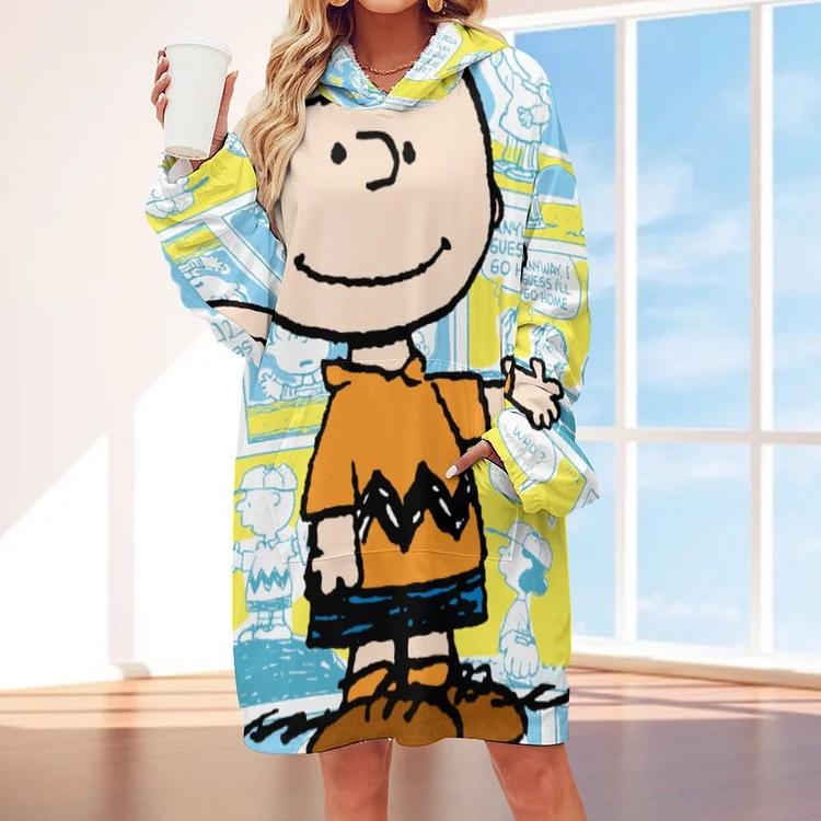 Peanuts Charlie Brown Linus Lucy Comic Women Oversized Sherpa Hooded Blanket Warm Unisex Sweatshirt Sherpa Blanket - Heather Prints Shirts