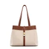 Beige & Brown Leather Large Capacity Women's Shoulder Bag