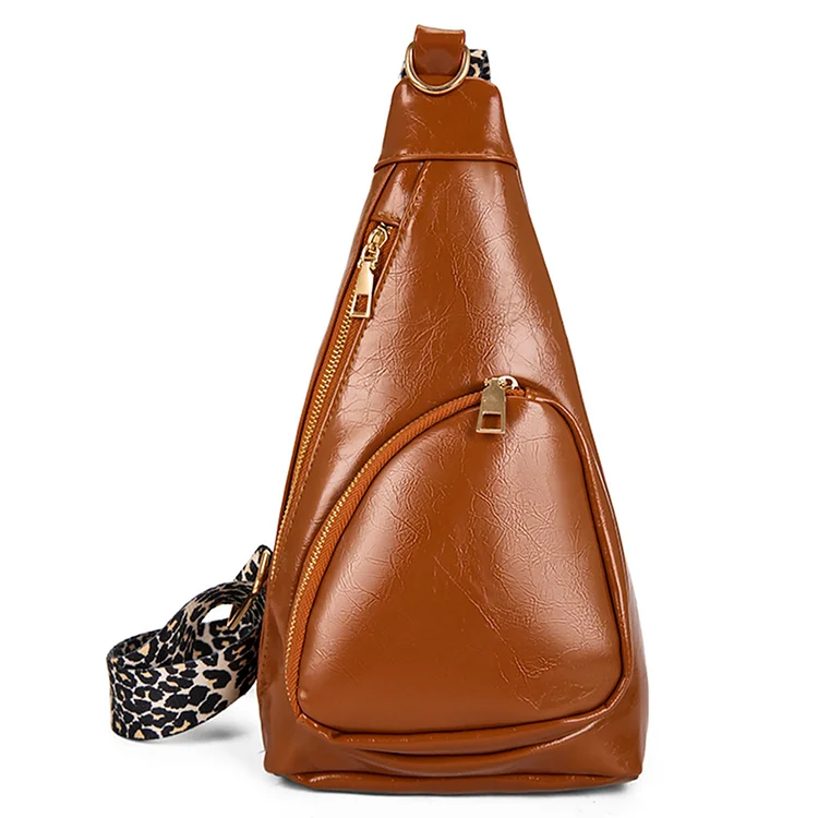 Women PU Chest Bag Casual Sling Bags Adjustable Strap Dual Zipper Shoulder Purse