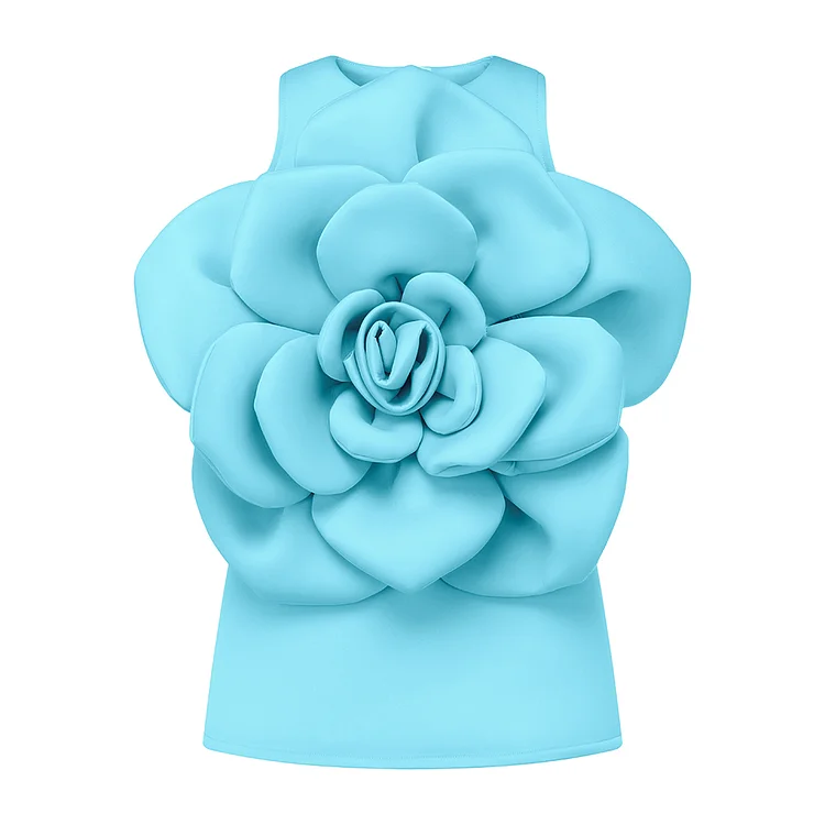 Kid 3D Blue Floral Sleeveless Dress