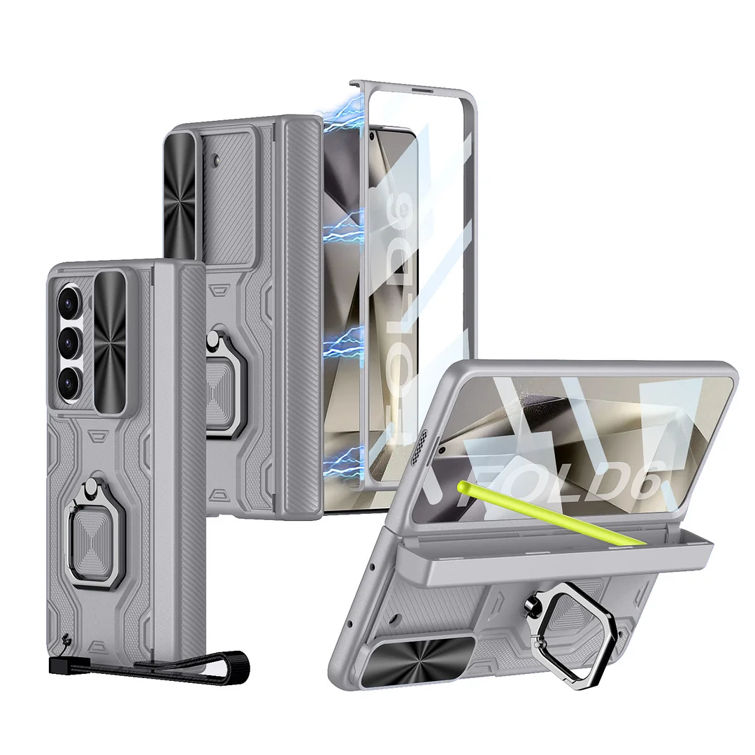 Suitable For Samsung Zfold7 Mobile Phone Case Sleeve Push Window Lens Ring Bracket Pen Slot Protective Cover Diamond Magnetic Adsorption Pen