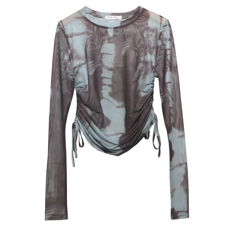 Uveng Round Collar Tie-Dye-Print Slim Long-Sleeved T-Shirt T-Shirt T-Shirt With Sunscreen 8159
