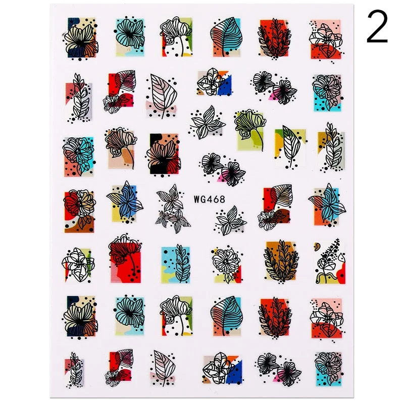 Geometric Lines Flowers Leaves 3D Nail Sticker Figure Woman Face Pattern Special Self Adhesive Nail Art Decals Manicures Sliders-Nail Inspo