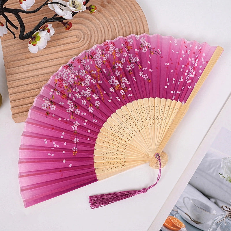 Bamboo Two Green Folding Fan Smile Fan Female Antique Fan Dance Fan Folding Fan Student Gift Elegant Fan