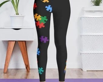 pornhint Pornhint Autism Awareness Women's Leggings - Puzzle - Handmade Apparel - Yoga Pants - Sublimation Design - Fashion - Activewear - Fitness - Colorful