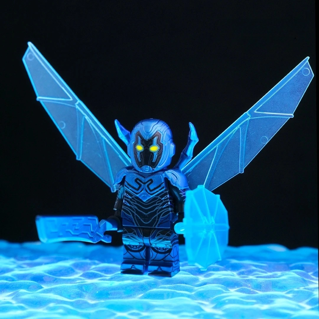 DC Blue Beetle Minifigure - Premium Building Block Figure with Glow-in-the-Dark Scarab Armor & Wings