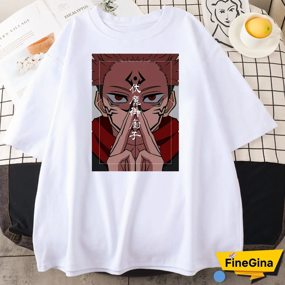 Jujutsu Kaisen Print Woman T-shirt Oversized Loose O Neck Black Short Sleeve Top Anime Tee Fashion Summer Harajuku Camiseta