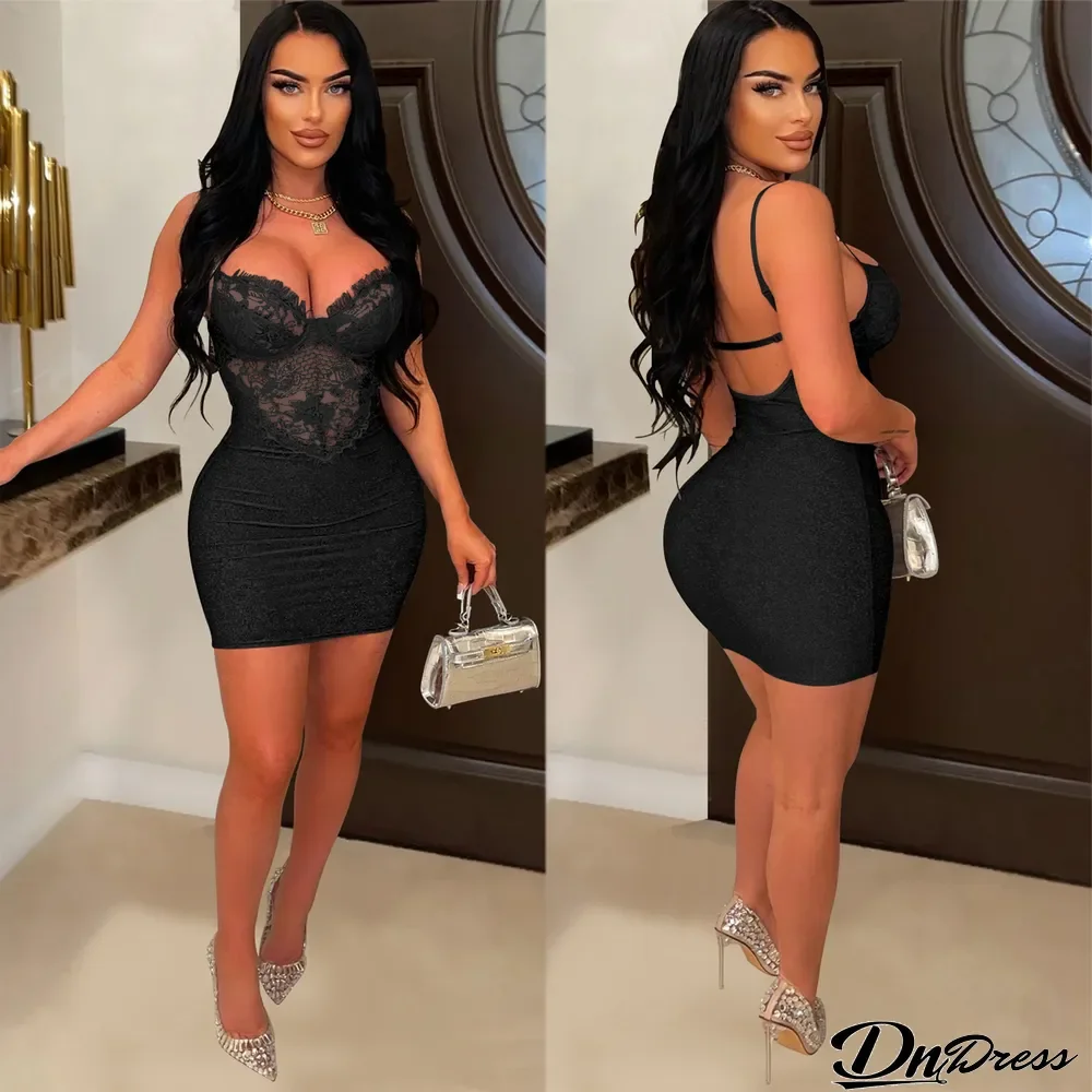 Fashion Ladies Solid Color Sleeveless Skirt Floral Mesh Strap Dress