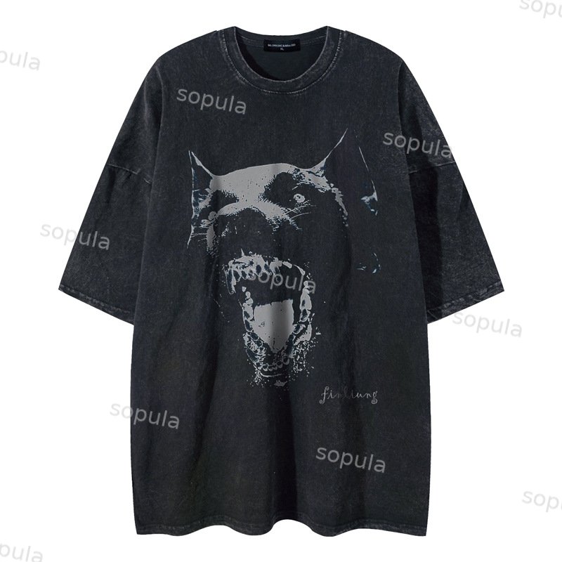 Sopula Vintage Oversized Roar Doberman Washed T-Shirt - SOPULA